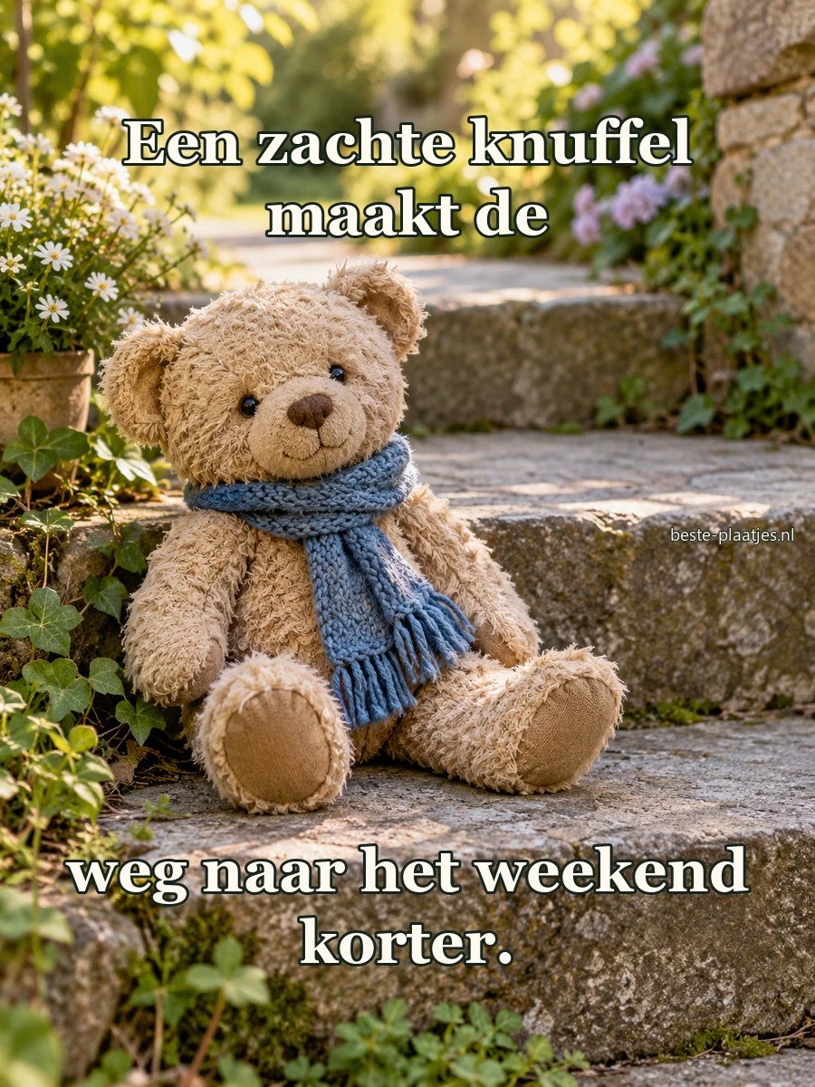 Een versleten teddybeer met blauwe sjaal zit op een stenen tuintrap. Een versleten teddybeer met blauwe sjaal zit op een stenen tuintrap.