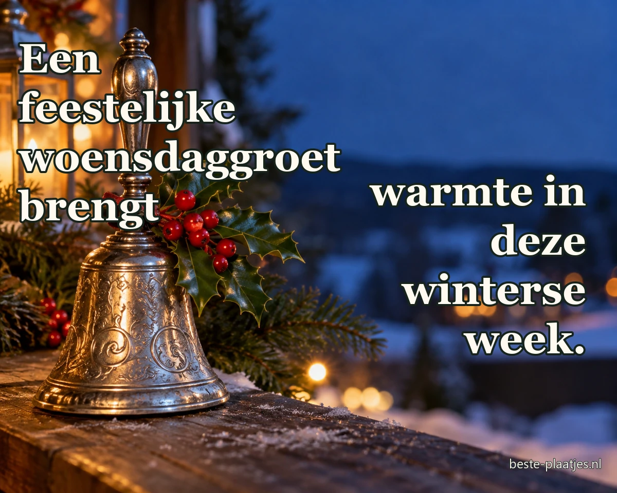Een zilveren handbel met hulst en bessen staat bij een winters raam. Een zilveren handbel met hulst en bessen staat bij een winters raam.