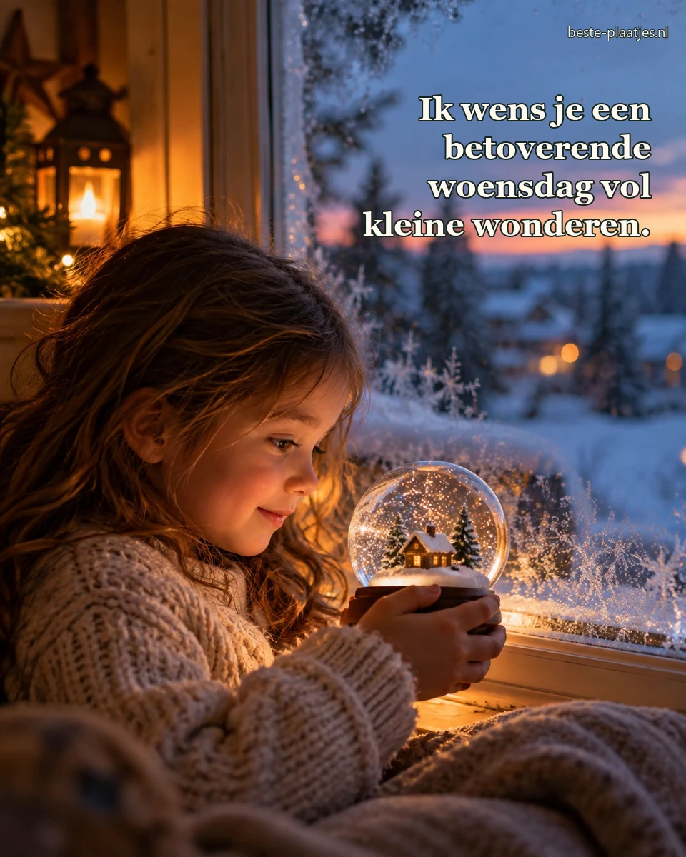 Een kind bekijkt bij het raam verwonderd een kleine sneeuwbol. Een kind bekijkt bij het raam verwonderd een kleine sneeuwbol.