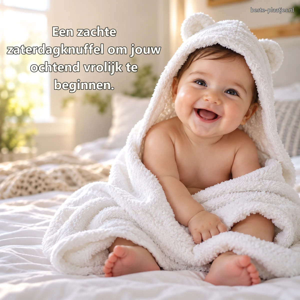 Een lachende baby is veilig gewikkeld in een zachte witte handdoek. Een lachende baby is veilig gewikkeld in een zachte witte handdoek.
